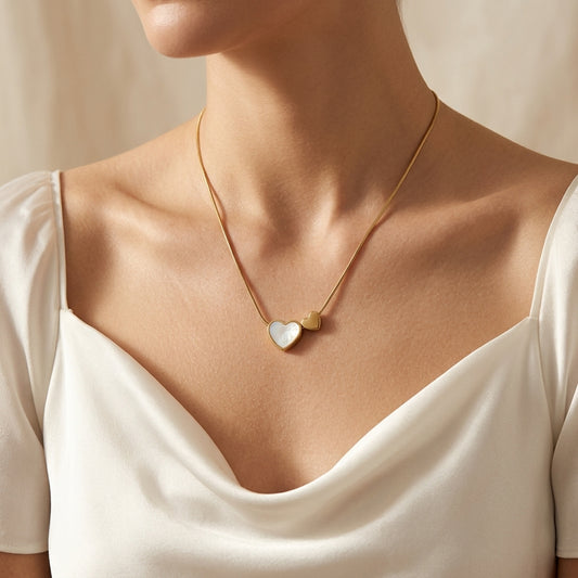 Minimal Double Heart Stainless Steel Pendant Necklace