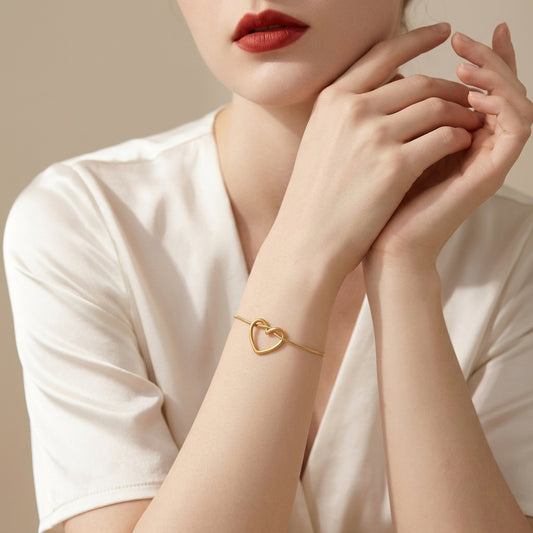 Minimal Stainless Steel Heart Women Bracelet