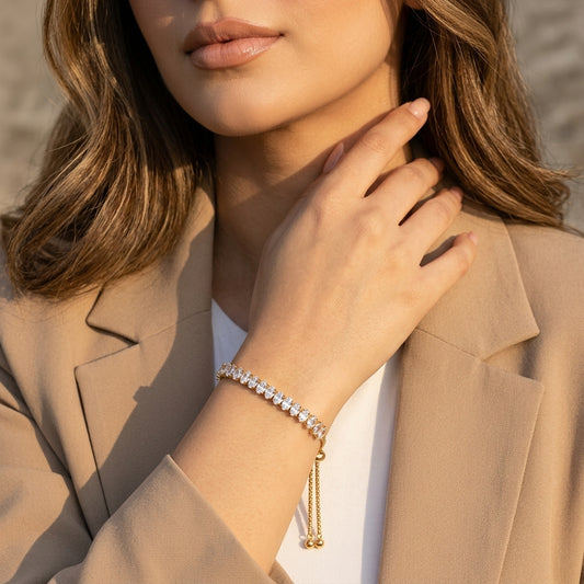 Adjustable Stainless Steel Crystal Bracelet