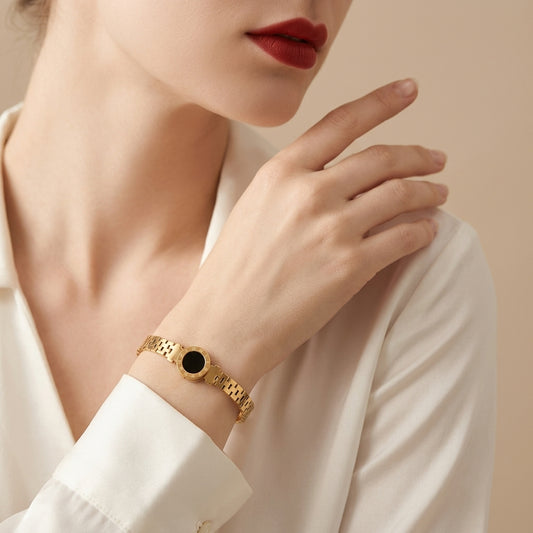 Luxury Stainless Steel Roman Dial Cuff Bracelet for Women