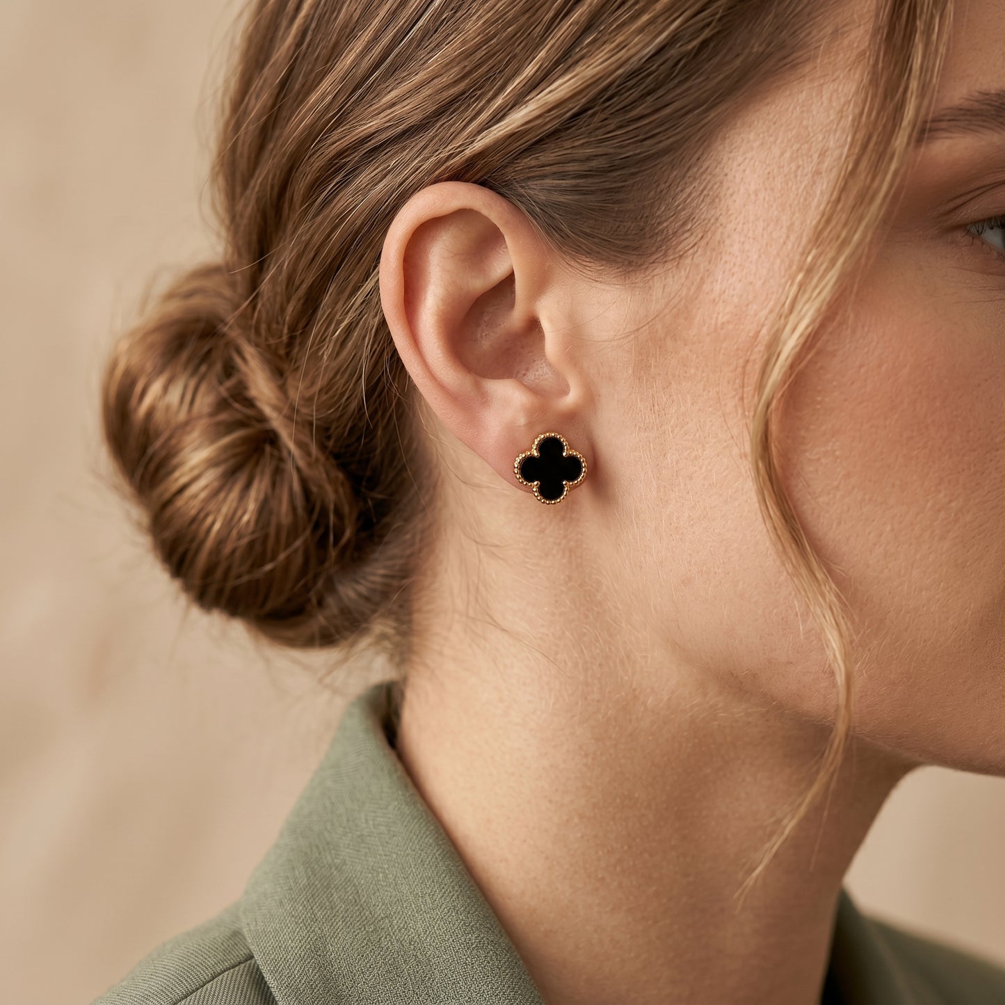 Minimal Black Clover Stainless Steel Stud Earrings