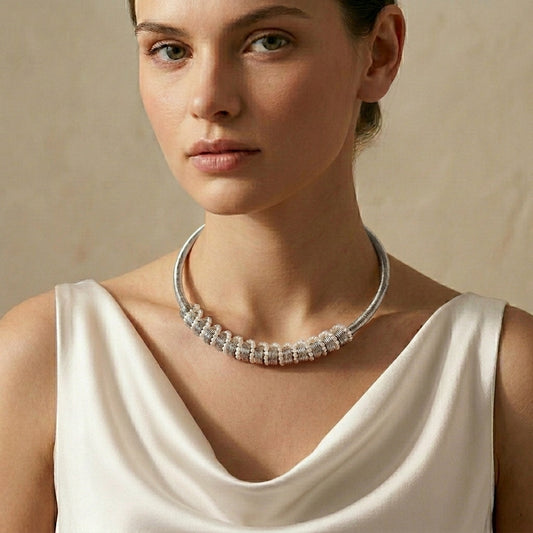 Minimalist Stainless Steel Pearl Accent Collar Necklace