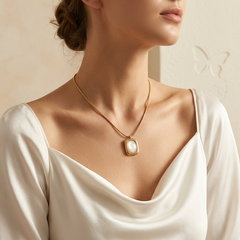 Luxury Minimal Stainless Steel Pearl Necklace
