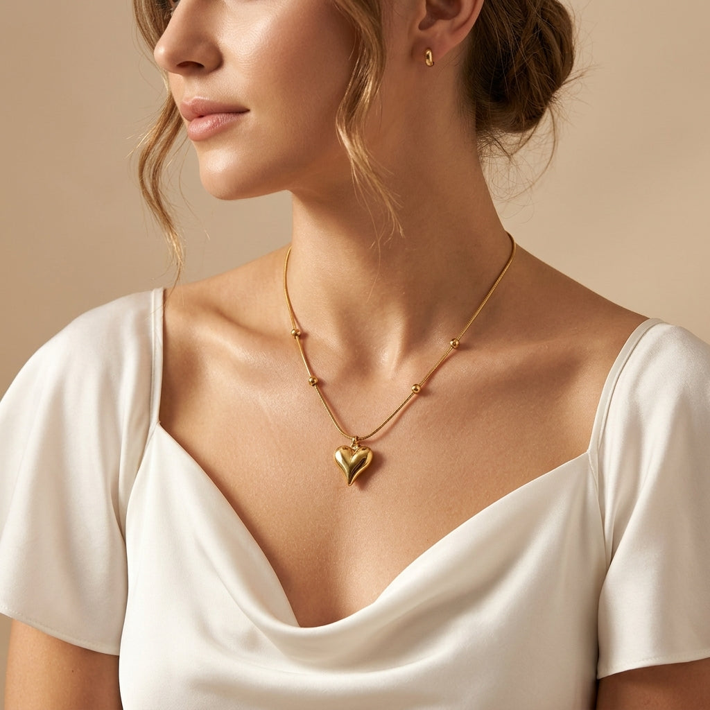 Minimal Gold Heart Pendant Necklace- Stainless Steel