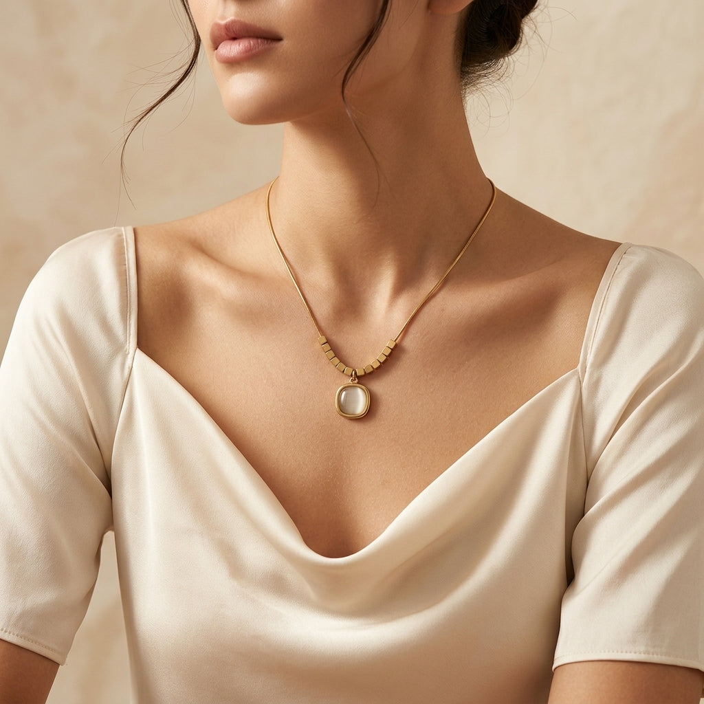Minimal Gold Square Pendant Necklace- Stainless Steel