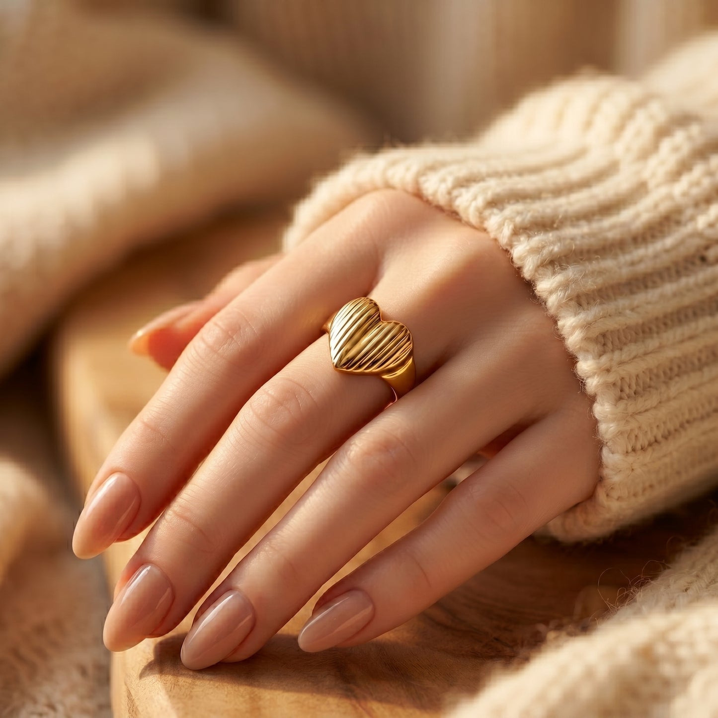 Minimalist Gold Heart Adjustable Stainless Steel Open Ring