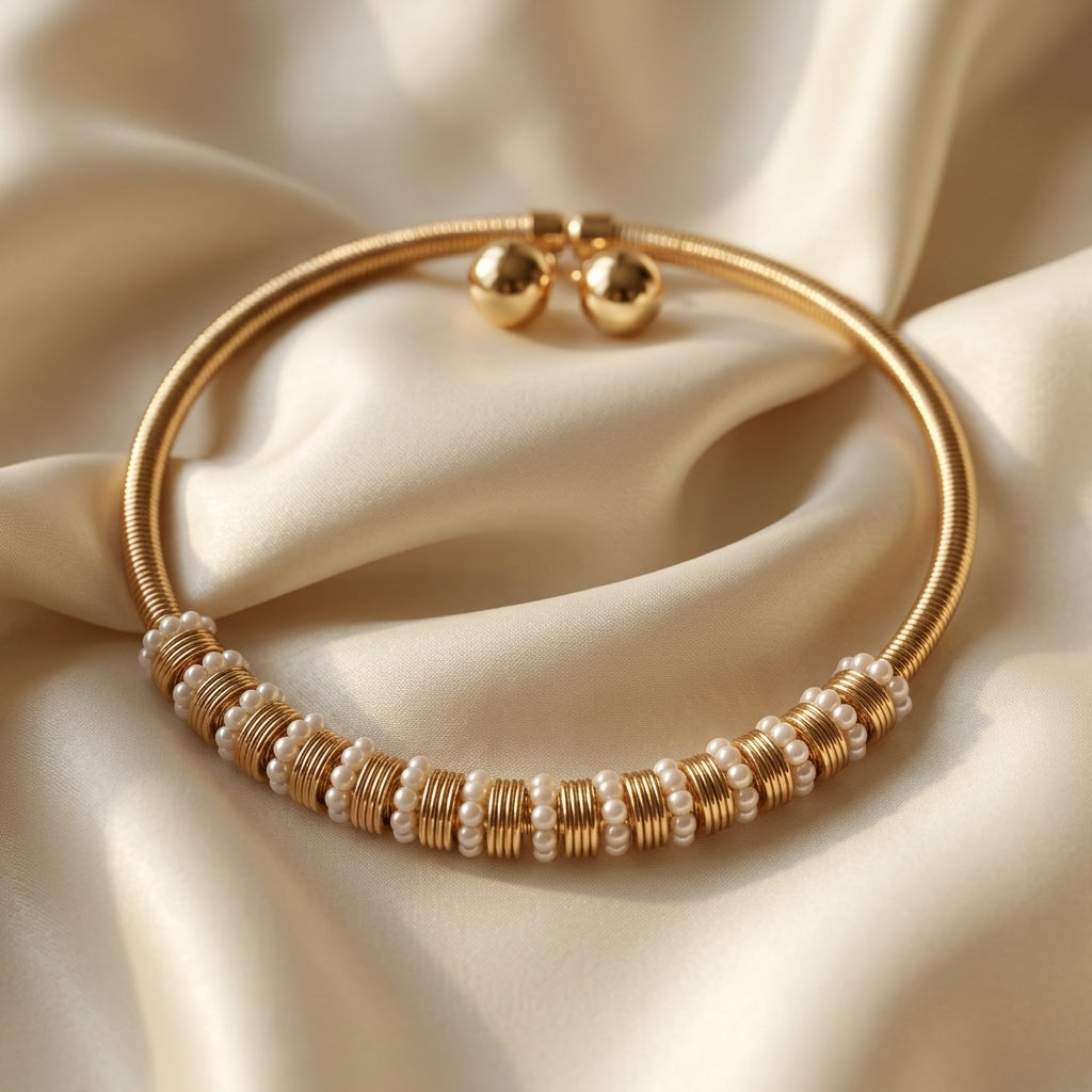 Minimalist Stainless Steel Pearl Jewelry Set – Gold Choker Necklace for Women