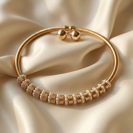 Minimalist Stainless Steel Pearl Jewelry Set – Gold Choker Necklace for Women