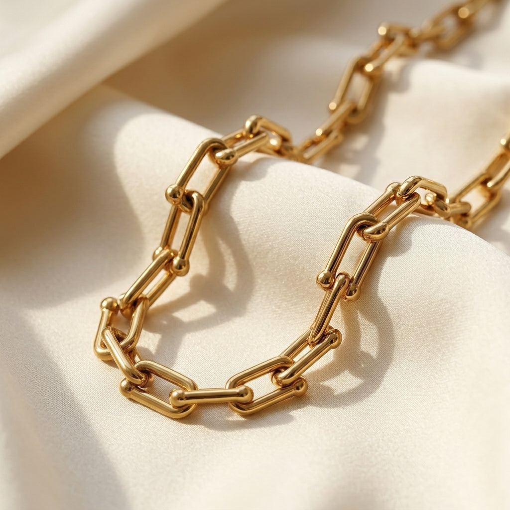 Stainless Steel Gold Link Chain Jewelry Set – Necklace & Earrings for Women