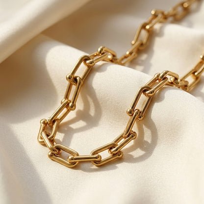 Stainless Steel Gold Link Chain Jewelry Set – Necklace & Earrings for Women