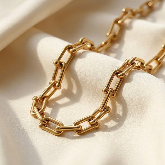 Stainless Steel Gold Link Chain Jewelry Set – Necklace & Earrings for Women