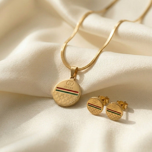 Luxury Gold Stainless Steel Jewelry Set for Women | Pendant Necklace & Stud Earrings