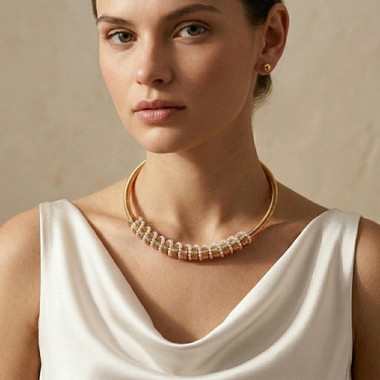 Minimalist Stainless Steel Pearl Jewelry Set – Gold Choker Necklace for Women