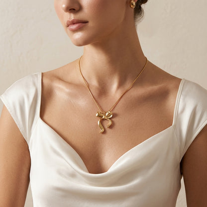 Modern Stainless Steel Bow Necklace
