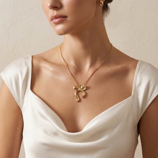 Modern Stainless Steel Bow Necklace