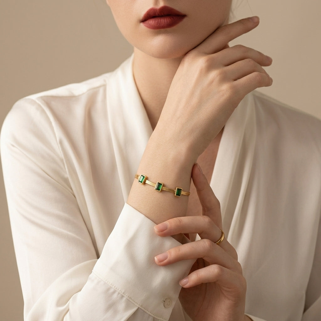Minimal Emerald Green Stainless Steel Bracelet