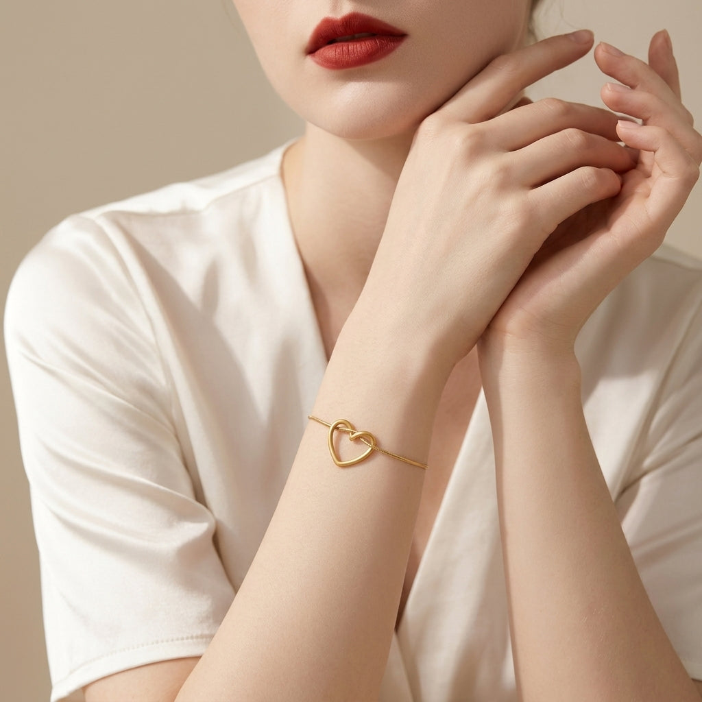 Minimal Stainless Steel Heart Women Bracelet