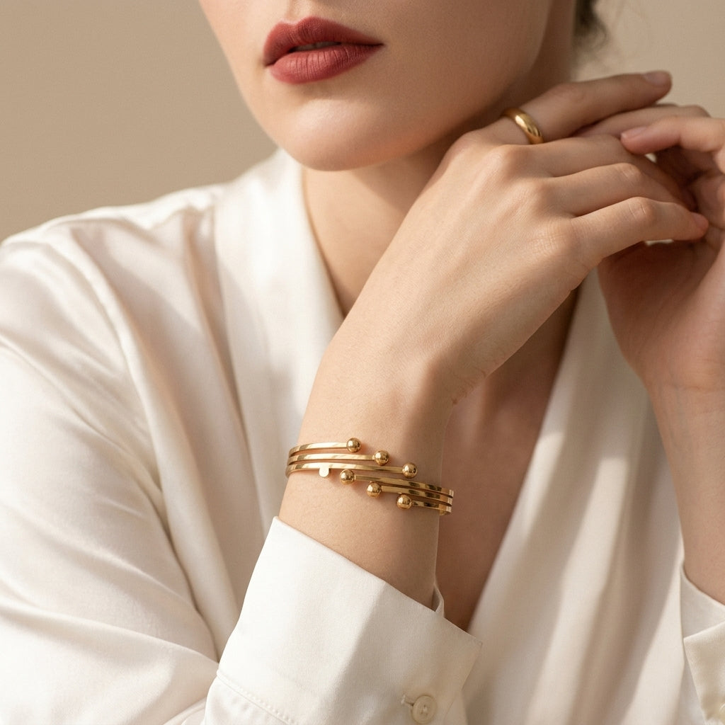 Minimal Gold Stainless Steel Cuff Bracelet