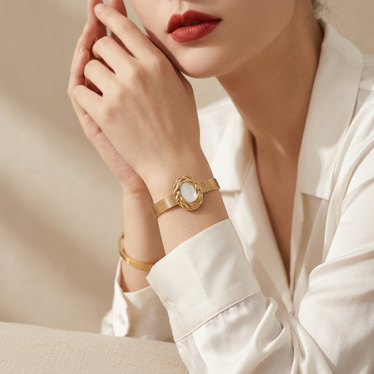 Luxury Stainless Steel Minimal Cuff Bracelet for Women
