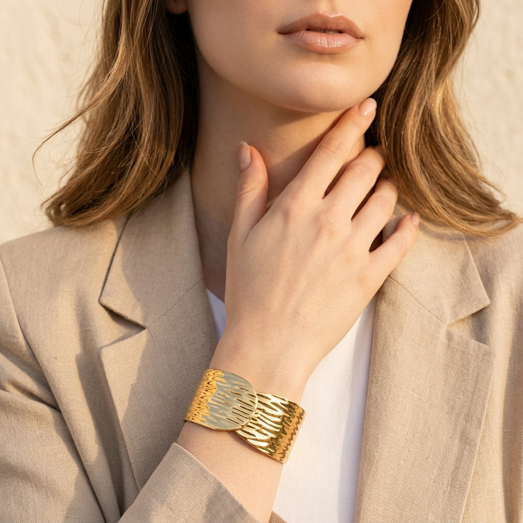 Minimalist Stainless Steel Gold Cuff Bracelet for Women