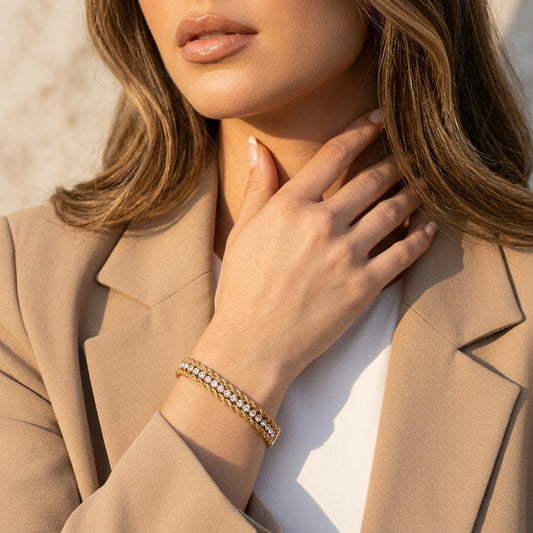 Gold Rope Chain Crystal Stainless Steel Minimal Bracelet for Women