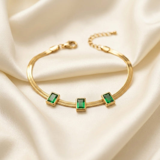 Minimal Emerald Green Stainless Steel Bracelet