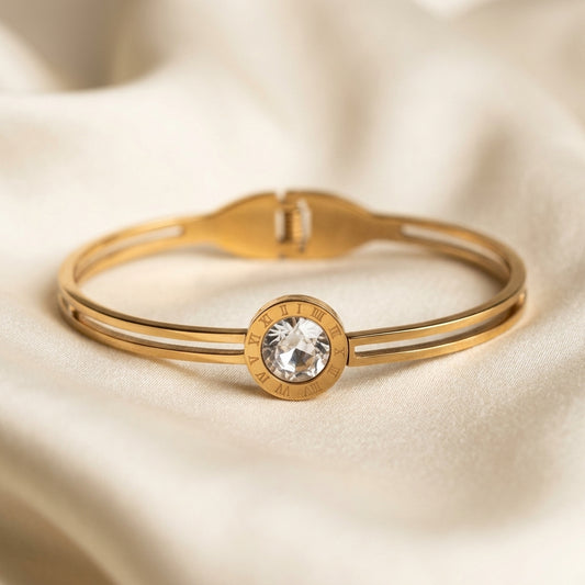 Minimal Stainless Steel Roman Crystal Gold Bracelet