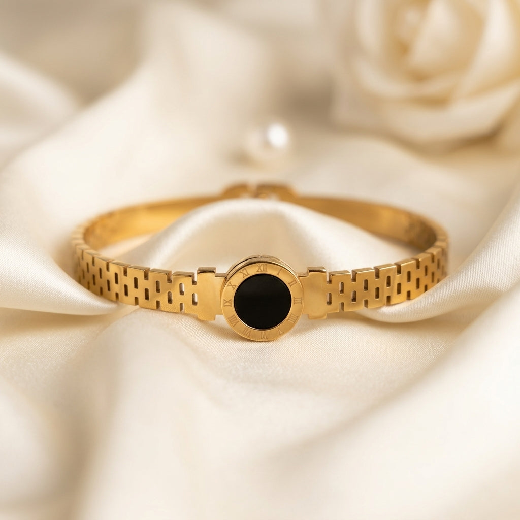 Luxury Stainless Steel Roman Dial Cuff Bracelet for Women