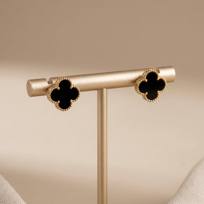Minimal Black Clover Stainless Steel Stud Earrings