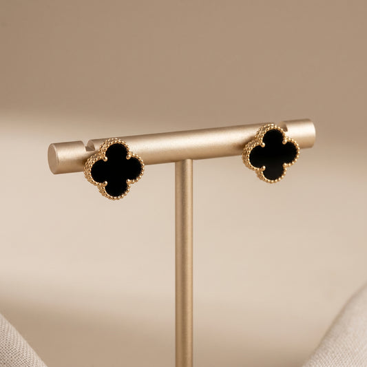 Minimal Black Clover Stainless Steel Stud Earrings