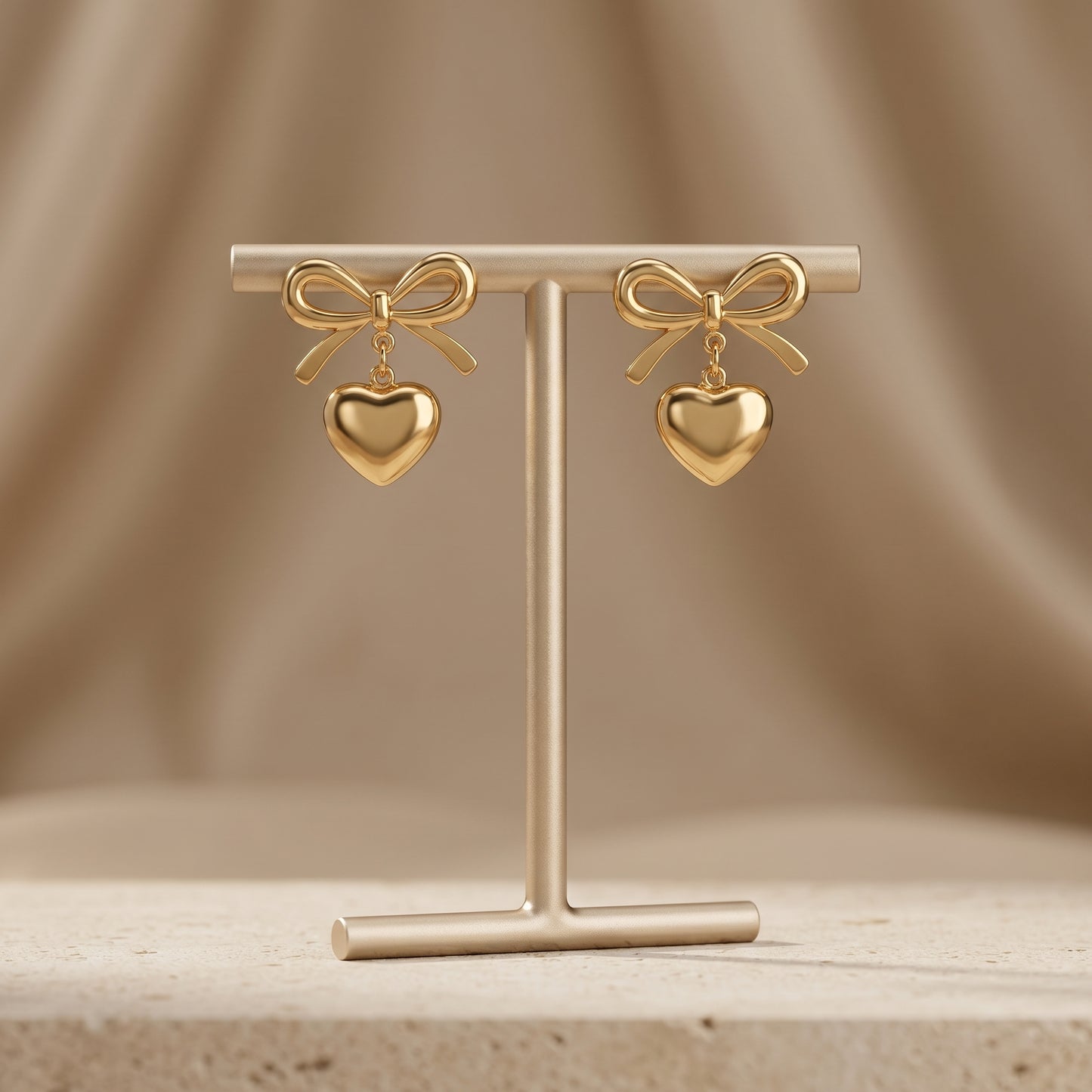 Minimal Gold Bow Heart Stainless Steel Earrings
