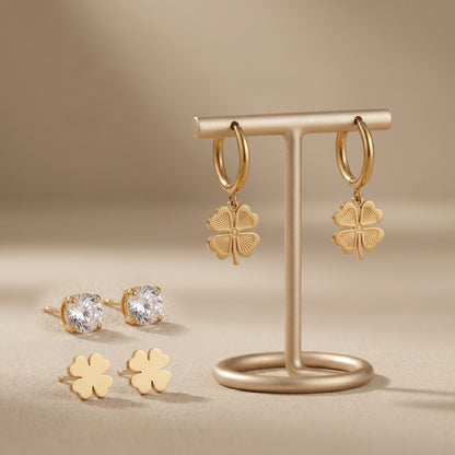 Minimalist Stainless Steel Clover Earrings Set
