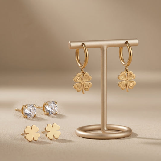 Minimalist Stainless Steel Clover Earrings Set
