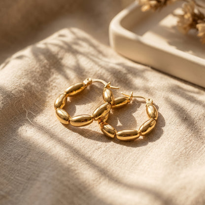Golden Bead Hoop Stainless Steel Earrings