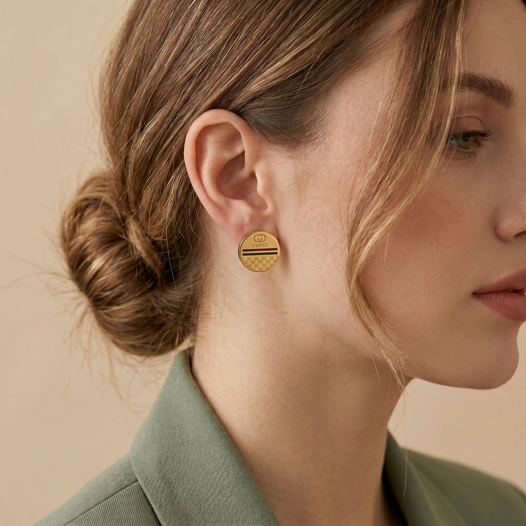 Luxury Gold-Tone Stainless Steel Designer Stud Earrings