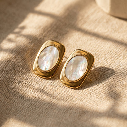 Minimal Mother of Pearl Stainless Steel Stud Earrings