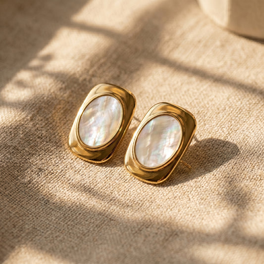 Minimal Mother of Pearl Stainless Steel Stud Earrings