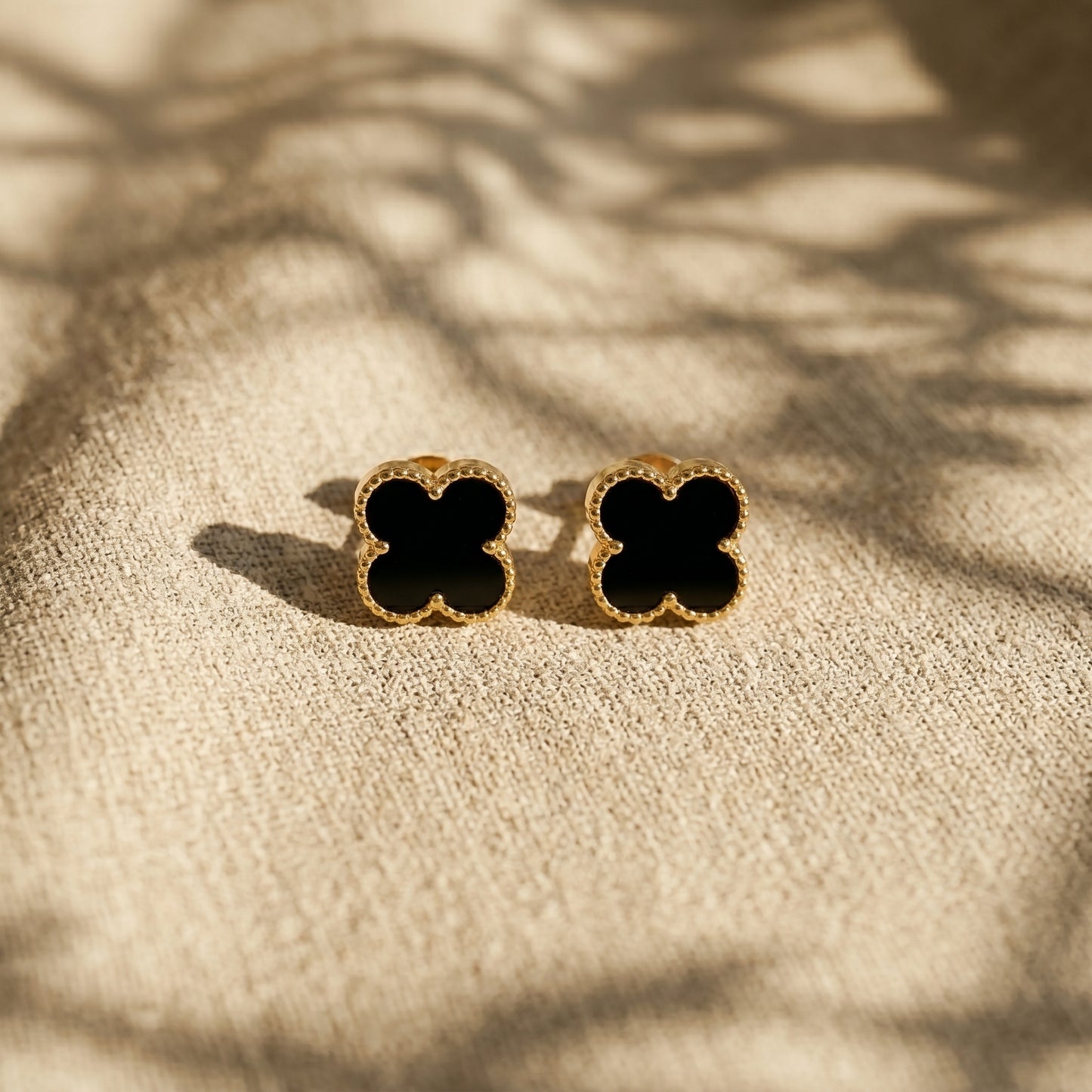 Minimal Black Clover Stainless Steel Stud Earrings