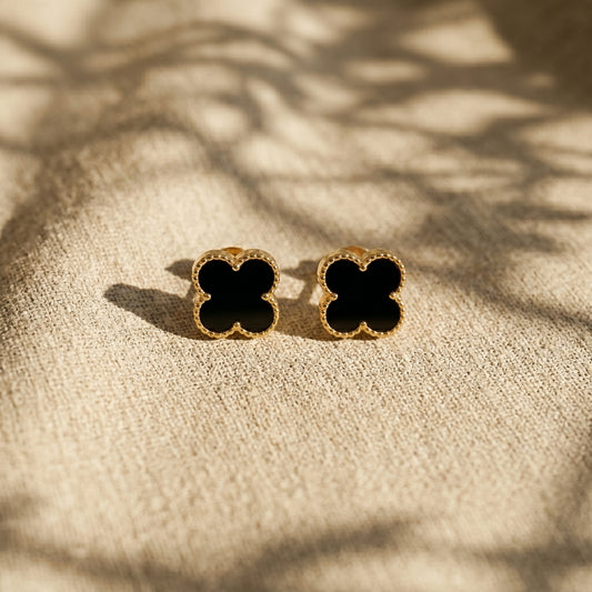 Minimal Black Clover Stainless Steel Stud Earrings