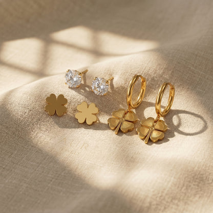 Minimalist Stainless Steel Clover Earrings Set