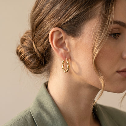 Golden Bead Hoop Stainless Steel Earrings