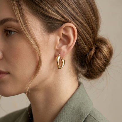 Sculpted Heart Stainless Steel Hoop Earrings