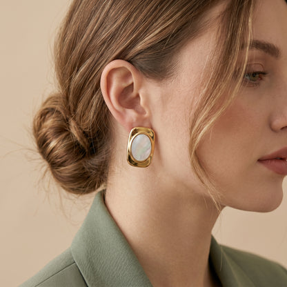 Minimal Mother of Pearl Stainless Steel Stud Earrings