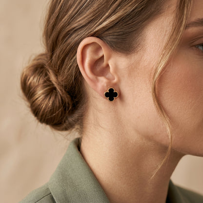 Minimal Black Clover Stainless Steel Stud Earrings
