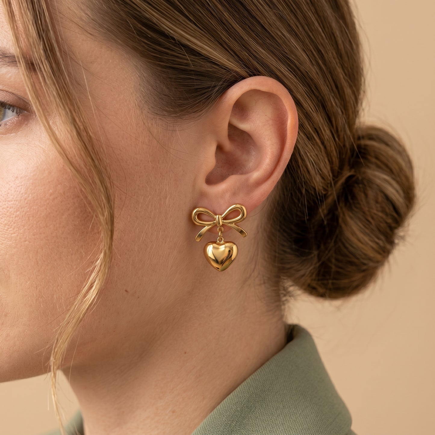 Minimal Gold Bow Heart Stainless Steel Earrings