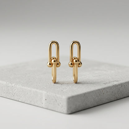 Minimal Gold Link Stainless Steel Stud Earrings