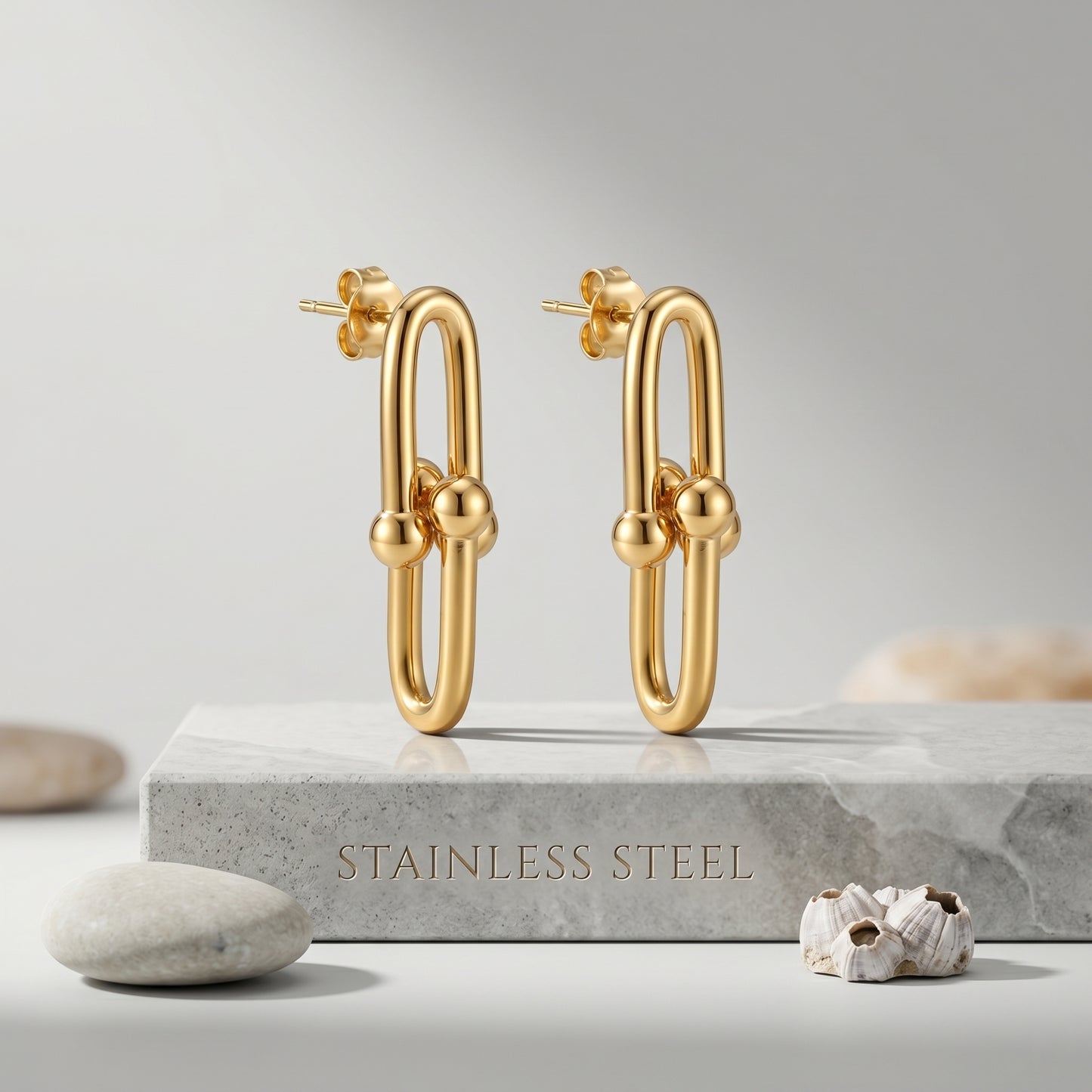 Minimal Gold Link Stainless Steel Stud Earrings