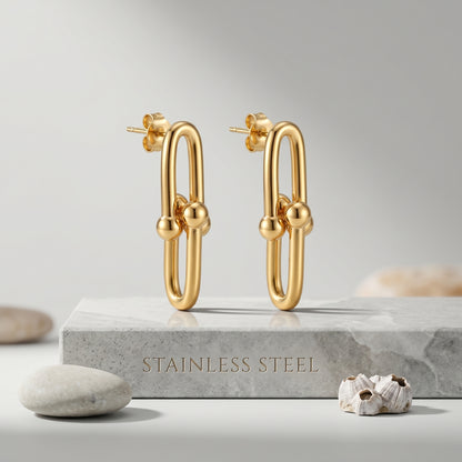 Minimal Gold Link Stainless Steel Stud Earrings