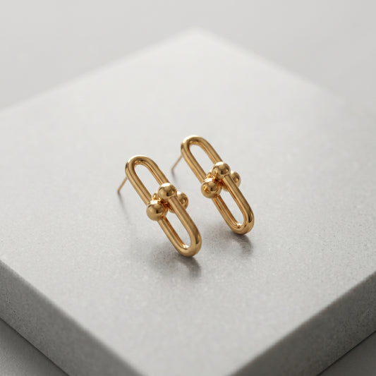 Minimal Gold Link Stainless Steel Stud Earrings