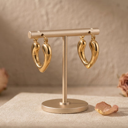 Sculpted Heart Stainless Steel Hoop Earrings